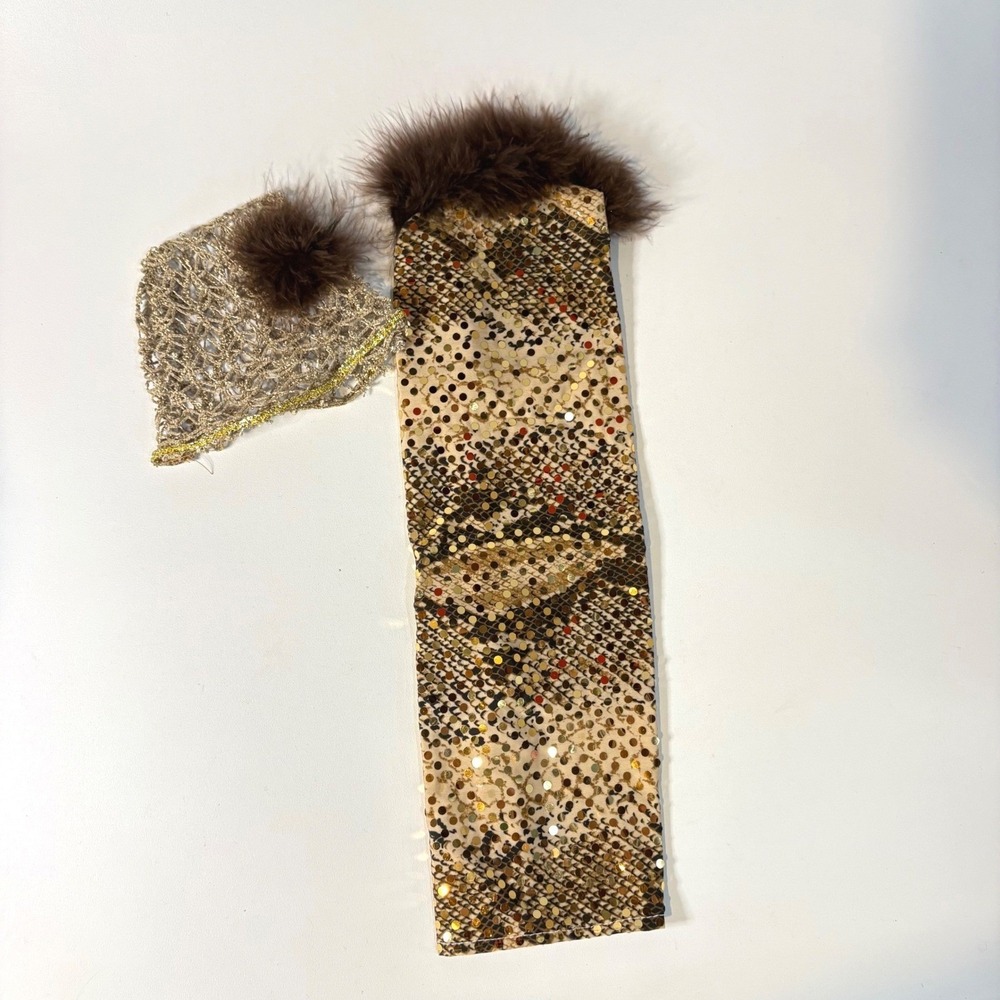 Handmade 14 Doll Clothes Snakeskin Sequin Gown and Bonnet Set Gold Brown